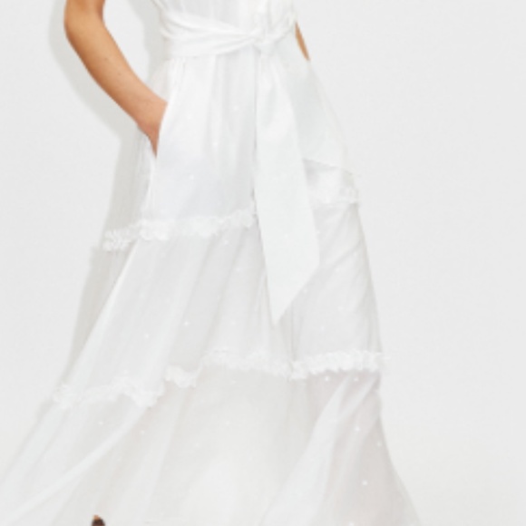 ME + EM Scallop Embroidery White Maxi Dress + Belt 0 - Picture 3 of 15